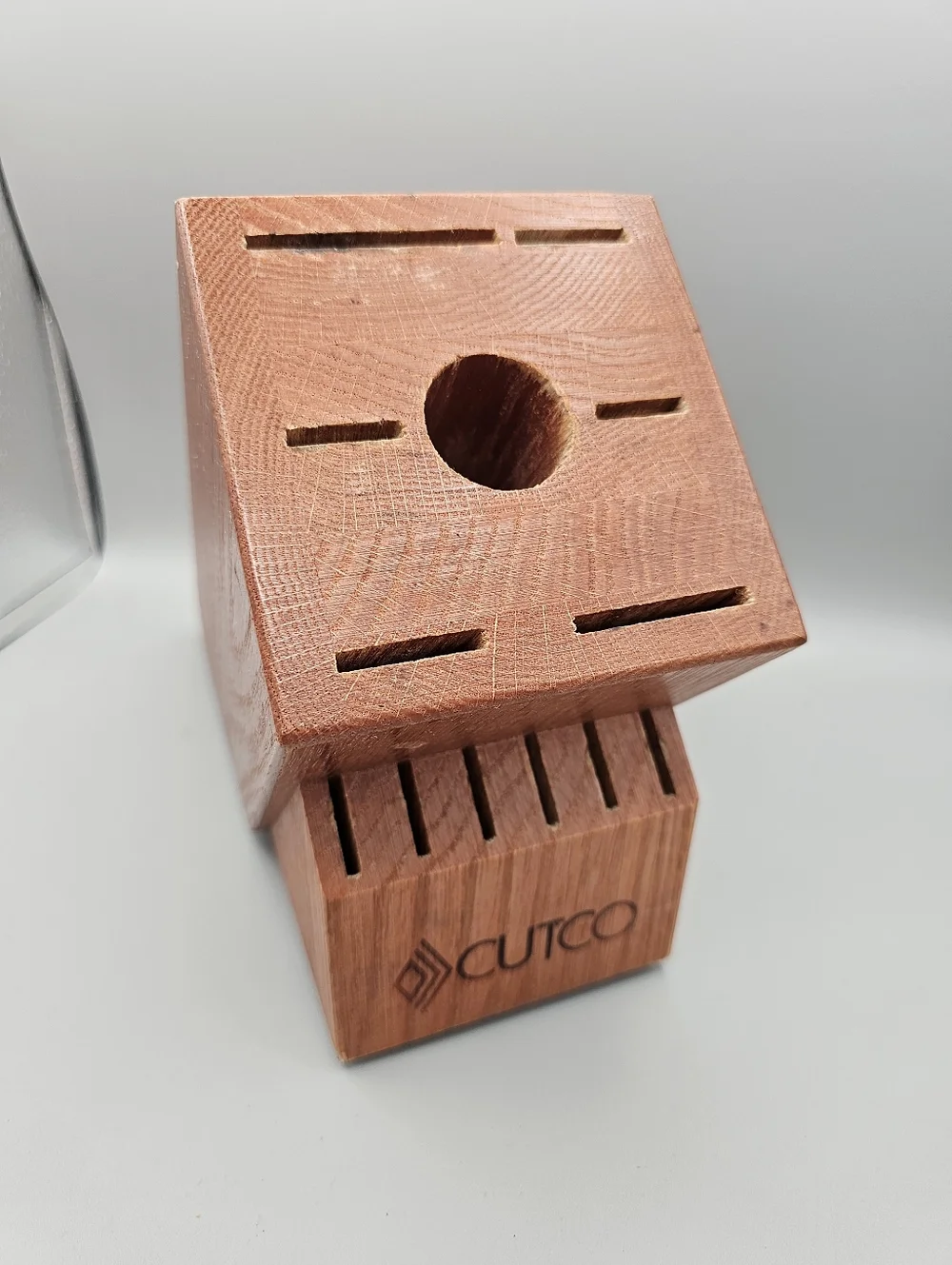 Cutco Knife Block 13 Thirteen Slot Honey Oak USA Made Solid Wood Holder Storage